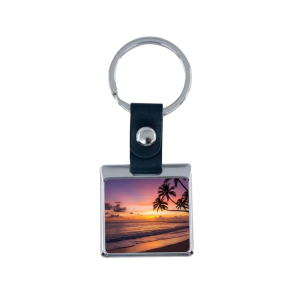 Porte-clés métallique avec bracelet en cuir